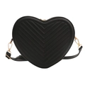 Minimalist heart-shaped crossbody bag with black chevron quilting and gold metal hardware - Black