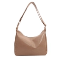 Minimalist solid color hobo bag in dark apricot faux leather with silver hardware - Khaki