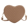 Fashionable heart-shaped crossbody bag with chevron quilting and gold metal hardware - Khaki