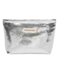Trousse à maquillage argentée texturée avec fini métallique et écusson logo - Argenté