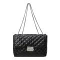 Classic black quilted shoulder bag with silver chain and metal turn-lock closure - Black