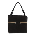 Classic black corduroy tote bag with dual front zipper pockets and shoulder straps - Black