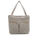 Vintage grey corduroy tote bag with large capacity and dual front zipper pockets - Gray