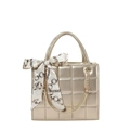 Quilted golden metal tote bag with printed silk bow and detachable shoulder strap - Champagne