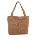 Brown corduroy tote bag with double zipper pockets and retro minimalist aesthetic - Brown