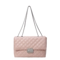 Pink quilted shoulder bag with silver chain strap and classic rectangular flap design - Pink