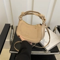 Beige crossbody bag with knot handle and Tidal Dryness print for elegant women - With Pendant / Khaki