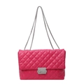 Deep pink quilted crossbody bag with silver chain strap and metal swivel lock - Rose Red