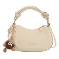 Sac à main demi-lune blanc crème avec poignée nouée et breloque monstre en peluche - Avec Pendentif / Blanc