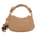 Sac à main demi-lune camel avec poignée nouée, ferrures dorées et breloque en peluche - Avec Pendentif / Kaki