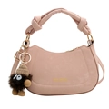 Sac hobo rose mat avec poignée nouée, logo doré et porte-clés monstre en peluche sur fond blanc - Avec Pendentif / Rose