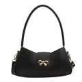 Fashionable black crescent underarm bag with gold bow decoration and smooth leather finish - Black