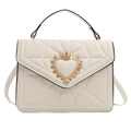 Quilted white crossbody bag with vintage golden sacred heart crown hardware detail - White