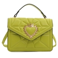 Neon green quilted handbag with golden crown heart clasp and adjustable shoulder strap - Green