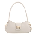 Elegante crème lederen baguette tas met gouden striksluiting en schouderband - Wit