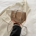Minimalist khaki shoulder bag with wave-shaped flap and silver chain strap - Khaki