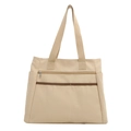 Minimalistische Canvas-Einkaufstasche mit braunen Trägern und Reißverschlusstasche - Khaki