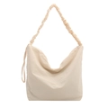 Bolso bandolera minimalista de lona blanco roto para mujer con correa elástica fruncida - Blanco