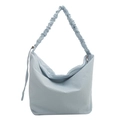 Bolso tote grande de lona azul claro con correas anchas plisadas y cierre metálico - Azul