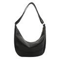 Sac bandoulière hobo noir classique en forme de croissant avec zip doré chic - Avec Ornement / Noir