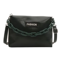 Borsa a tracolla minimalista verde scuro con tracolla a catena e toppa con logo moda - Verde