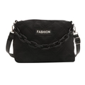 Chic black quilted tote bag with chain strap and fashion label for casual commuting - Black