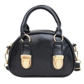 Chic black oil wax leather Boston bag with gold hardware and dual top handles in minimalist style - Black