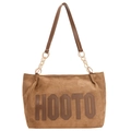 Bolso tote de ante marrón con logo HOOTO y correa de hombro de cuero con cadena - Caqui
