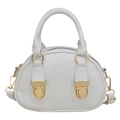 White faux leather Boston bag with vintage gold buckles and adjustable shoulder strap - White