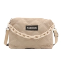 Beige quilted tote bag with diamond pattern and acrylic chain strap in a casual style - Khaki