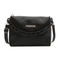 Borsa a tracolla minimalista in pelle PU nera con catena grossa ed etichetta moda - Nero