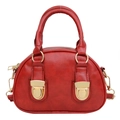 Classic red semi-circle handbag with golden metallic buckle and double top handles - Red
