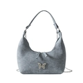 Blue-grey hobo shoulder bag with silver butterfly buckle and chain strap - Light Blue