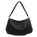 Grand sac fourre-tout minimaliste en cuir PU mat noir avec bandoulière large pour le bureau - Avec Pendentif Ours / Noir