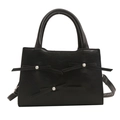 Elegante bolso de mano negro con lazos de perlas y correa ajustable para mujer - Negro