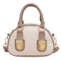 Cream white Boston bag with taupe handles and gold metal hardware accents - Khaki