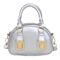 Silver faux leather Boston bag with gold-tone hardware and adjustable shoulder strap - Silver