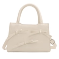 Bolso de mano crema con lazos de perlas elegantes y correa de hombro ajustable - Blanco