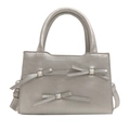 Bolso de mano en cuero plateado con lazos de perlas y asa estructurada para mujer - Plateado