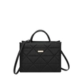 Black quilted crossbody bag with diamond patterns and elegant gold metal accent - Black