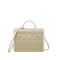 Beige quilted handbag with diamond pattern and gold buckle for elegant styling - Khaki