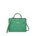 Grass green quilted tote bag with diamond stitching and adjustable shoulder strap - Green