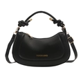 Minimalist black crescent hobo bag with golden logo and adjustable shoulder strap - Black