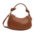 Brown crescent shoulder bag with knotted handle and adjustable strap in PU leather - Brown