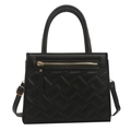 Classic black quilted leather handbag for women featuring gold-tone zipper and cross-stitch texture - Black