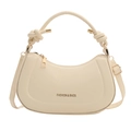 Cream vintage saddle shoulder bag with knotted handle and adjustable strap for women - White