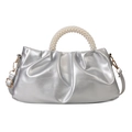 Silver woven cloud handbag featuring a luxury pearl handle and metallic finish - Silver