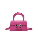 Bright pink crossbody mini bag featuring scrunchie handle and silver bow buckle detail - Rose Red