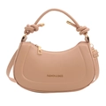 Minimalist beige half-moon handbag with knotted handle and elegant gold lettering - Pink