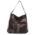Large newspaper print tote bag with black shoulder straps and minimalist design - Brown